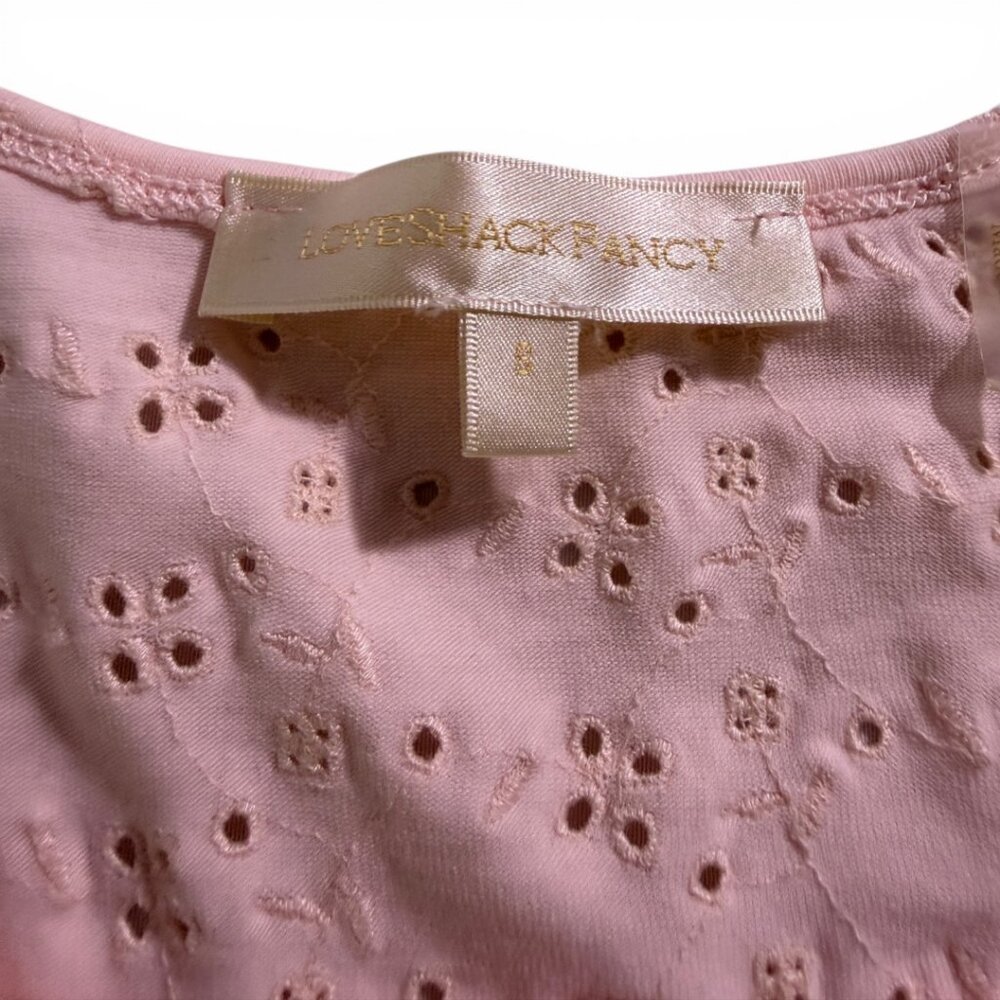 LoveShackFancy Jonah Crop Cardigan Blush Eyelet Button Front Sweater Size S - Picture 5 of 11